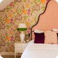bed with side table and lamp
